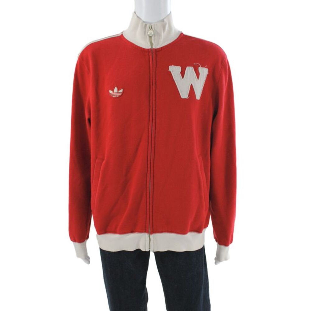 Adidas Unisex Red Track Jacket Varsity Zip Mock Neck Long Sleeve Size XL
